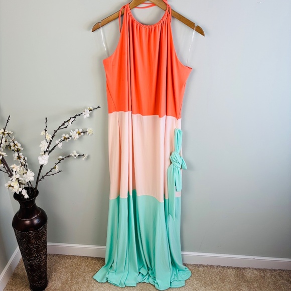 Ashley Stewart Color Block Halter Maxi Dress NWT Size 26/28 - Picture 1 of 3